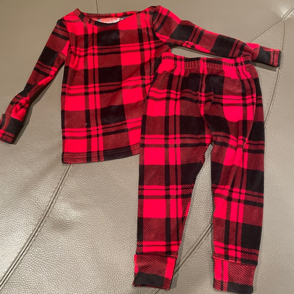 Velour fuzzy pj set Red Plaid 2T Pajamas